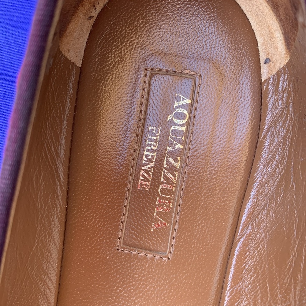 Aquazzura Maroon Velvet Embroidered Golden Pineapple Print Slip-On Ballet Flats - Picture 15 of 15